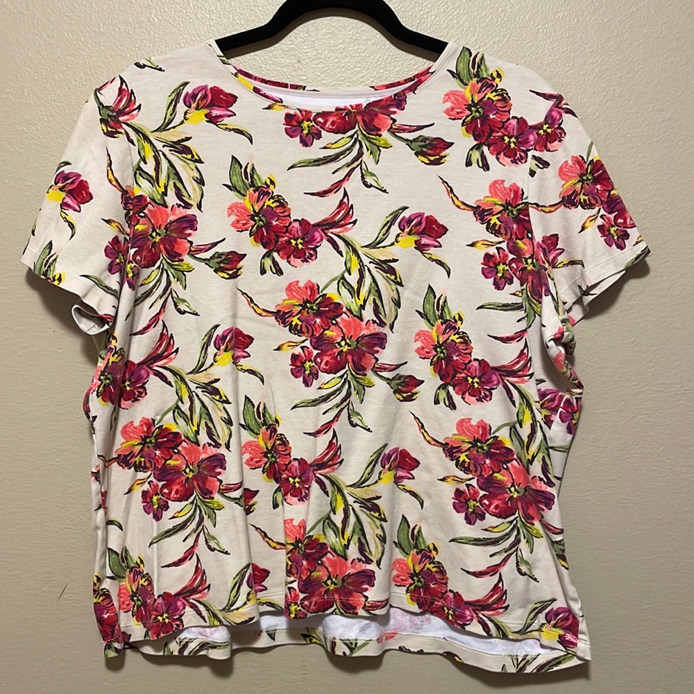 [Croft & Barrow] Cream shirt with Pink Floral Pattern